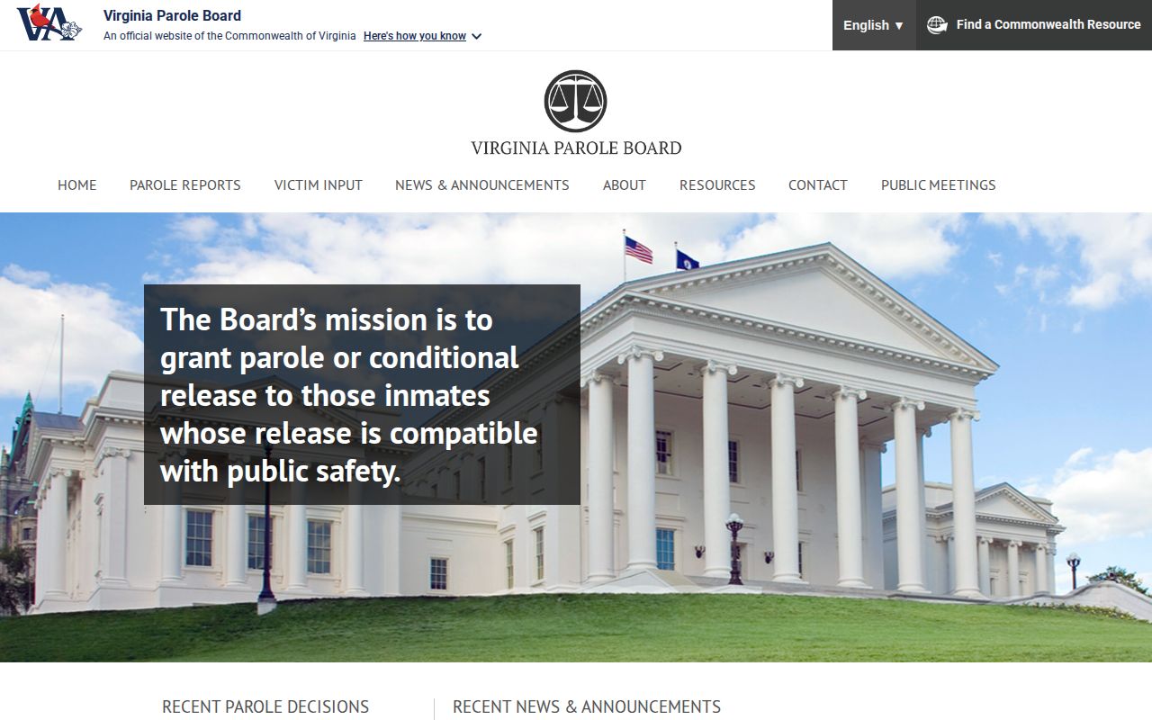 Clarke County parole decision and supervision records on the Virginia Parole Board site