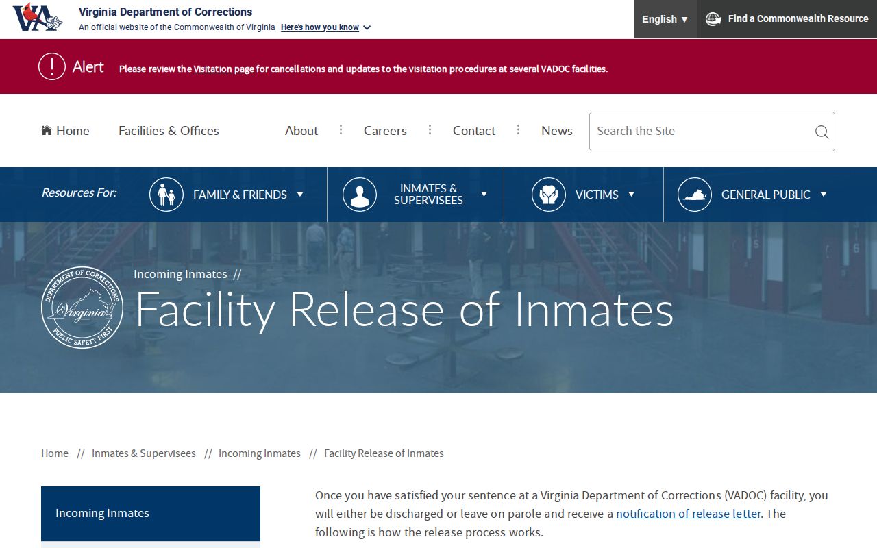 Signed VADOC papers confirming a Clarke County actual release date