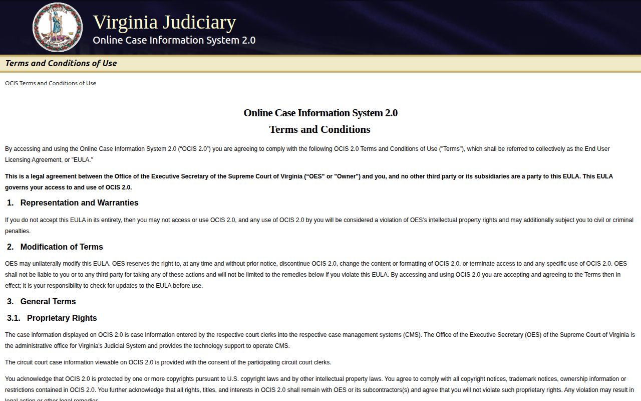 Virginia court search for a Clarke County release record