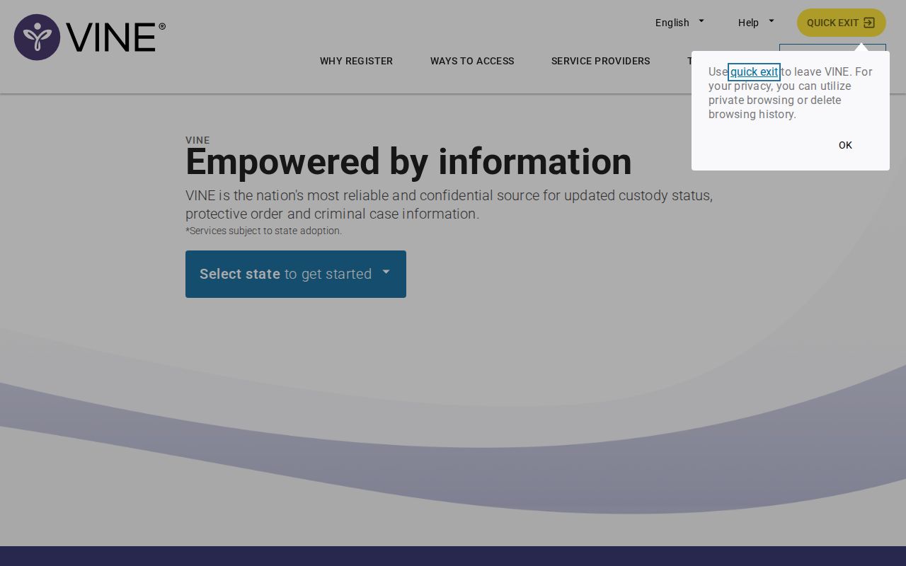 Clarke County VINE inmate release search and notification screen